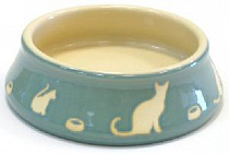картинка для Миска 13х4,5см JOY керамическая с котом голубая для кошек на сайте сети магазинов Бонифаций