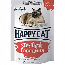 картинка для Корм 100г Хэппи кэт говядина кусочки в соусе для стерилизованных кошек на сайте сети магазинов Бонифаций