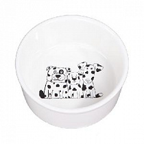 картинка для Миска 14см 450мл JOY "Собаки Кляксы" керамическая белая для собак  на сайте сети магазинов Бонифаций