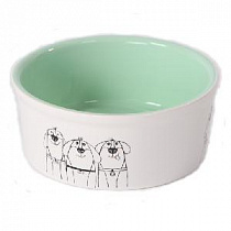 картинка для Миска 14см 450мл JOY "Пёсики" керамическая зеленая для собак на сайте сети магазинов Бонифаций